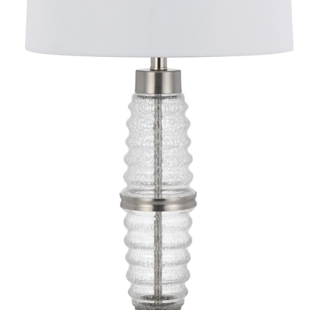 Benjara Maci 29 Inch Table Lamp, Accent Crackled Clear Glass, White Drum Shade