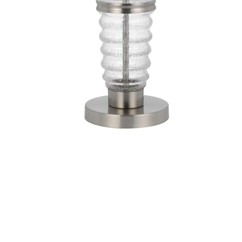 Benjara Maci 29 Inch Table Lamp, Accent Crackled Clear Glass, White Drum Shade