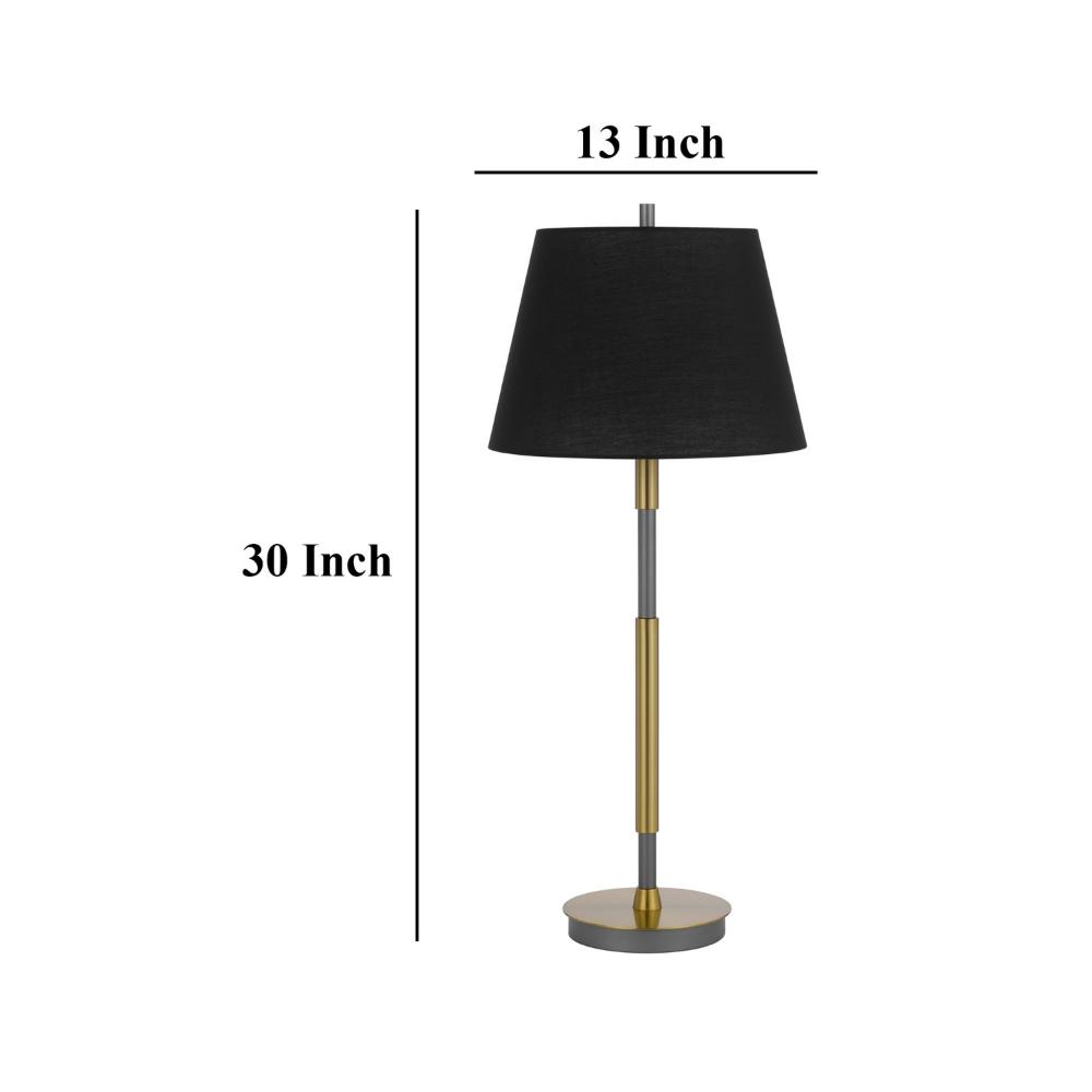 Benjara Siu 30 Inch Table Lamp, Gold Metal Thin Pole w Finial, Black Shade