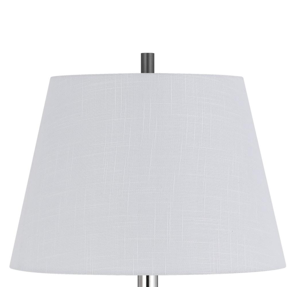Benjara Siu 30 Inch Table Lamp, Chrome Metal Thin Pole w Finial, White Shade