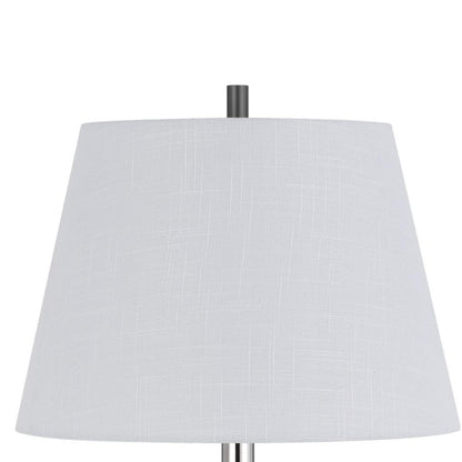 Benjara Siu 30 Inch Table Lamp, Chrome Metal Thin Pole w Finial, White Shade