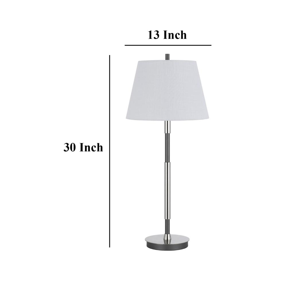 Benjara Siu 30 Inch Table Lamp, Chrome Metal Thin Pole w Finial, White Shade