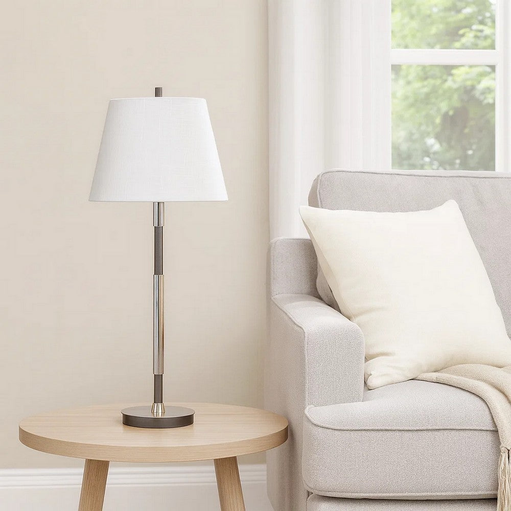 Benjara Siu 30 Inch Table Lamp, Chrome Metal Thin Pole w Finial, White Shade