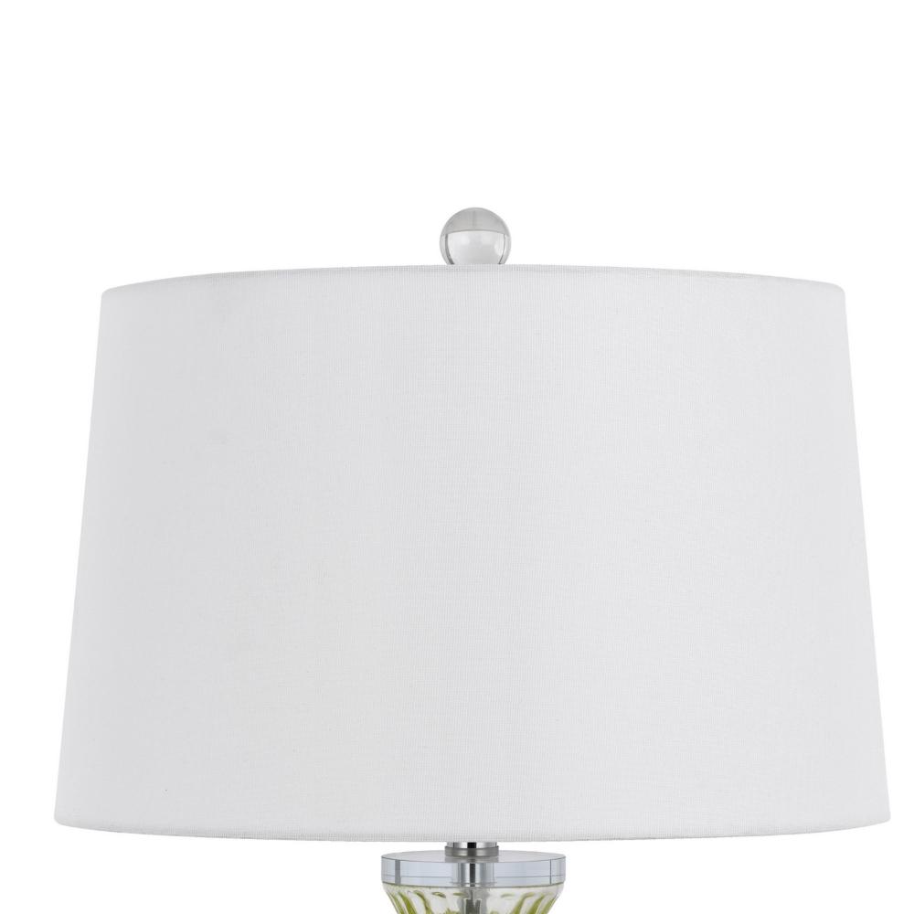 Benjara 23 Inch Table Lamp Set of 2, Round Crystal Base, White Fabric Shade