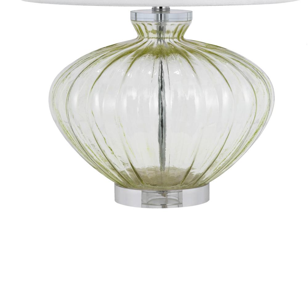 Benjara 23 Inch Table Lamp Set of 2, Round Crystal Base, White Fabric Shade