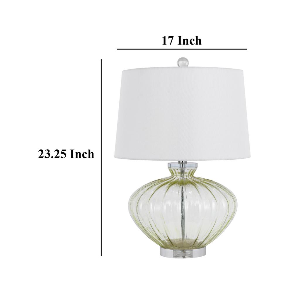 Benjara 23 Inch Table Lamp Set of 2, Round Crystal Base, White Fabric Shade