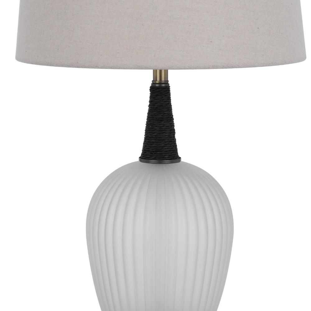 Benjara Wenu 29 Inch Table Lamp, Accent Frosted Glass Base, White Fabric Shade