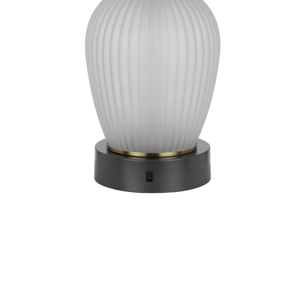 Benjara Wenu 29 Inch Table Lamp, Accent Frosted Glass Base, White Fabric Shade