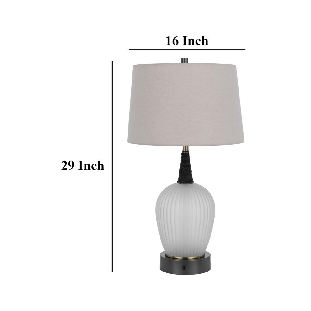 Benjara Wenu 29 Inch Table Lamp, Accent Frosted Glass Base, White Fabric Shade