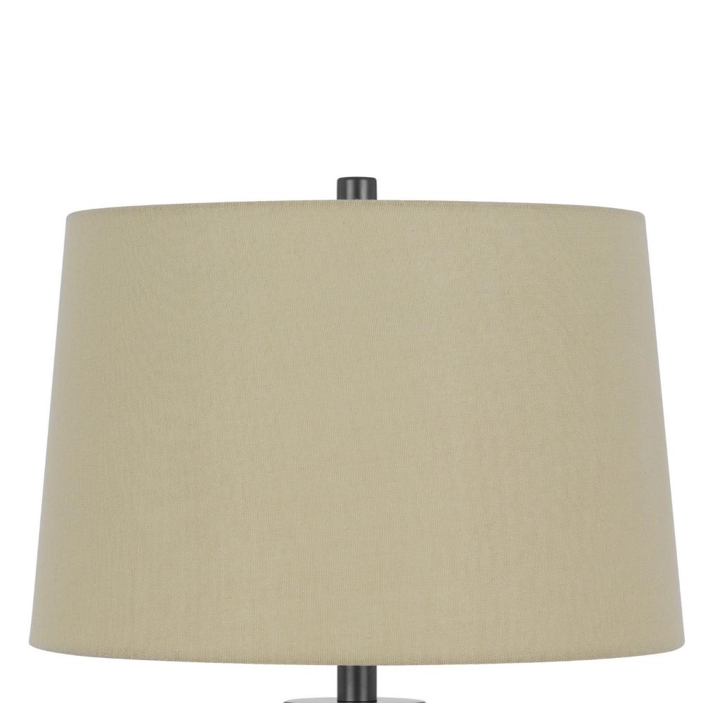 Benjara Leno 32 Inch Table Lamp, Leaf Pattern Clear Glass Base, Beige Shade