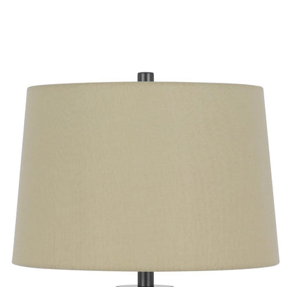 Benjara Leno 32 Inch Table Lamp, Leaf Pattern Clear Glass Base, Beige Shade