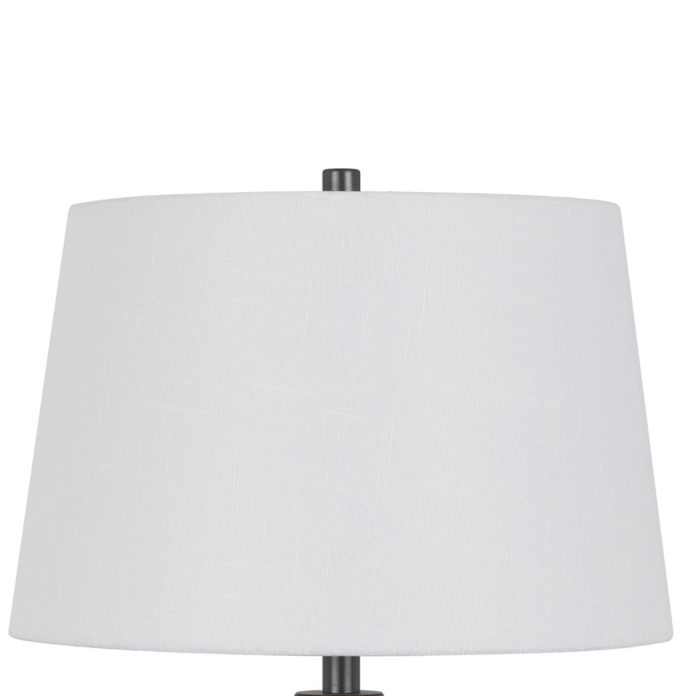 Benjara Hay 33 Inch Table Lamp, Diamond Pattern Glass Base, White Fabric Shade