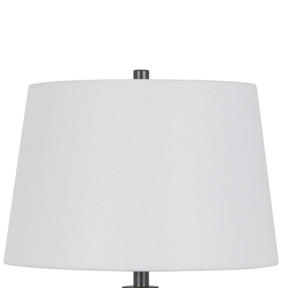 Benjara Hay 33 Inch Table Lamp, Diamond Pattern Glass Base, White Fabric Shade