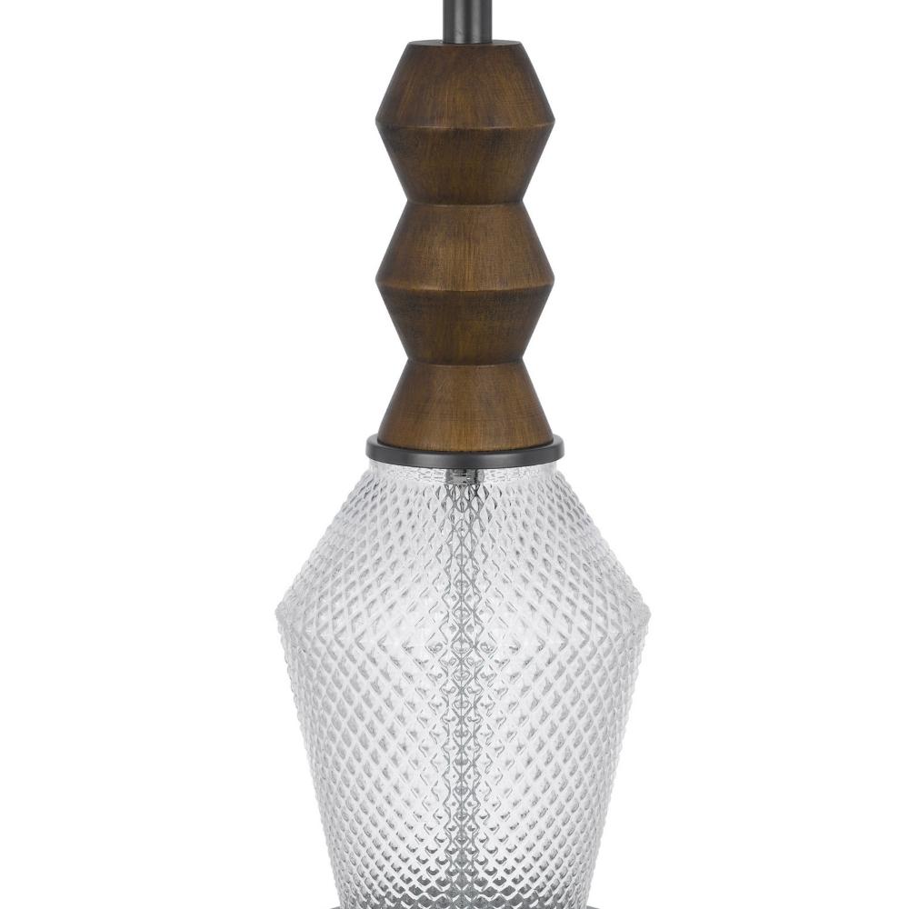 Benjara Hay 33 Inch Table Lamp, Diamond Pattern Glass Base, White Fabric Shade