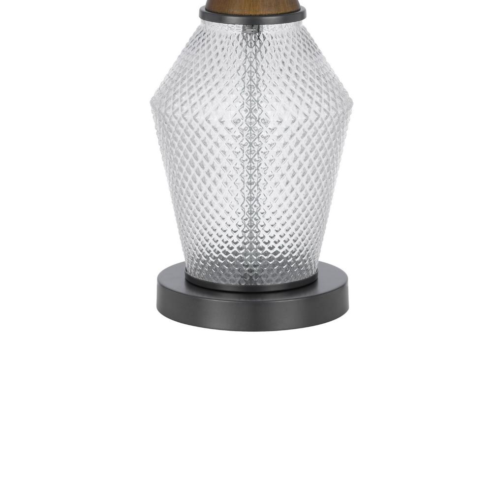 Benjara Hay 33 Inch Table Lamp, Diamond Pattern Glass Base, White Fabric Shade
