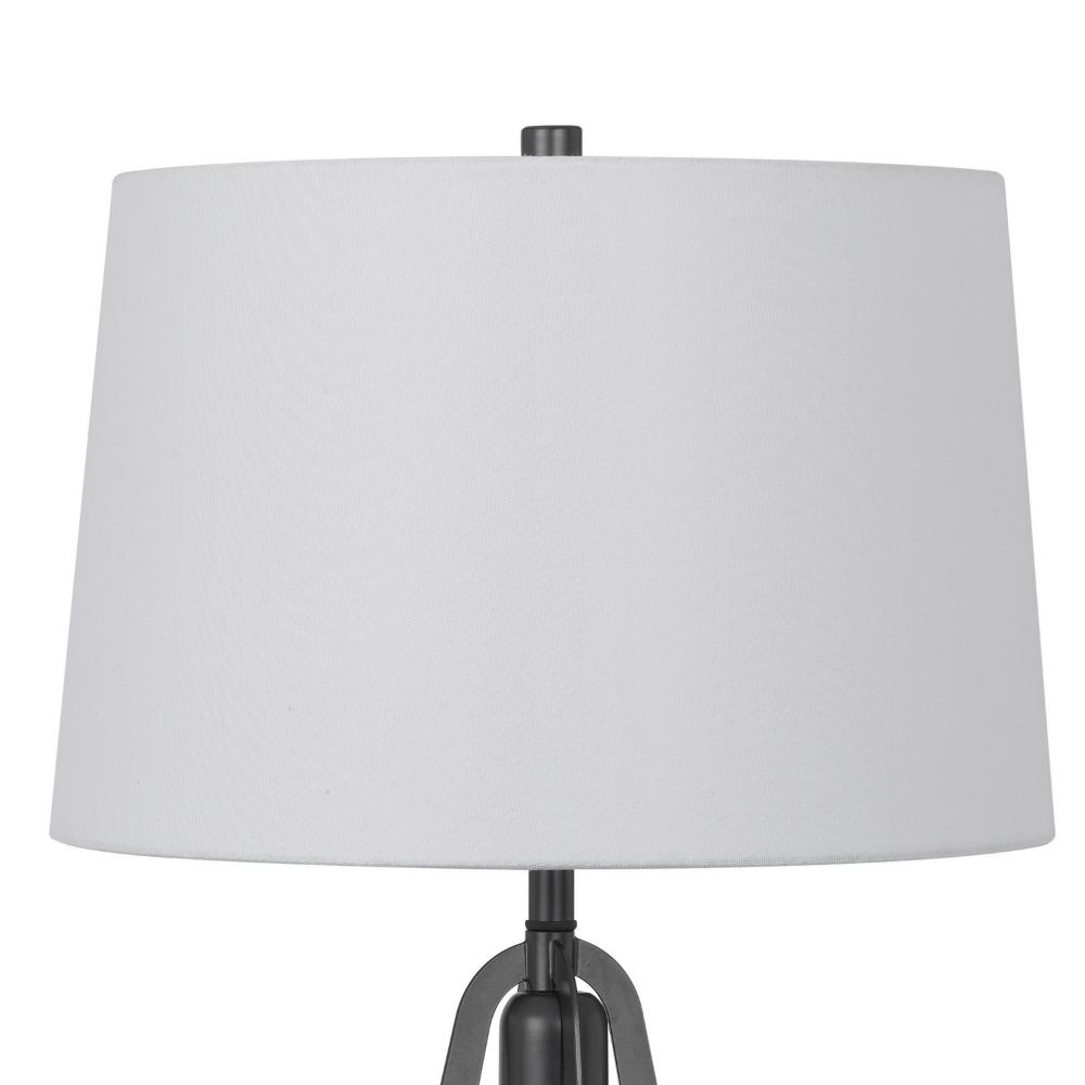 Benjara Leya 30 Inch Table Lamp, Lantern Style Glass Base, White Fabric Shade