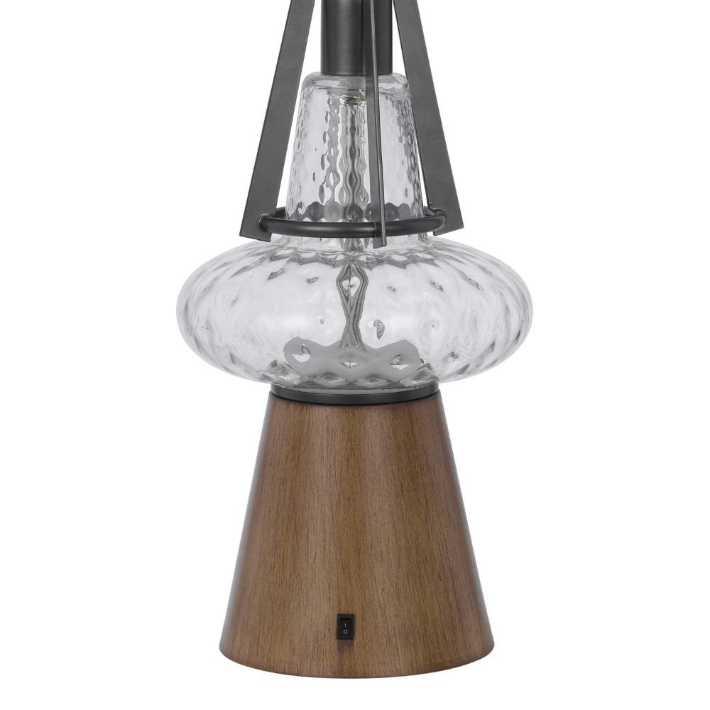 Benjara Leya 30 Inch Table Lamp, Lantern Style Glass Base, White Fabric Shade