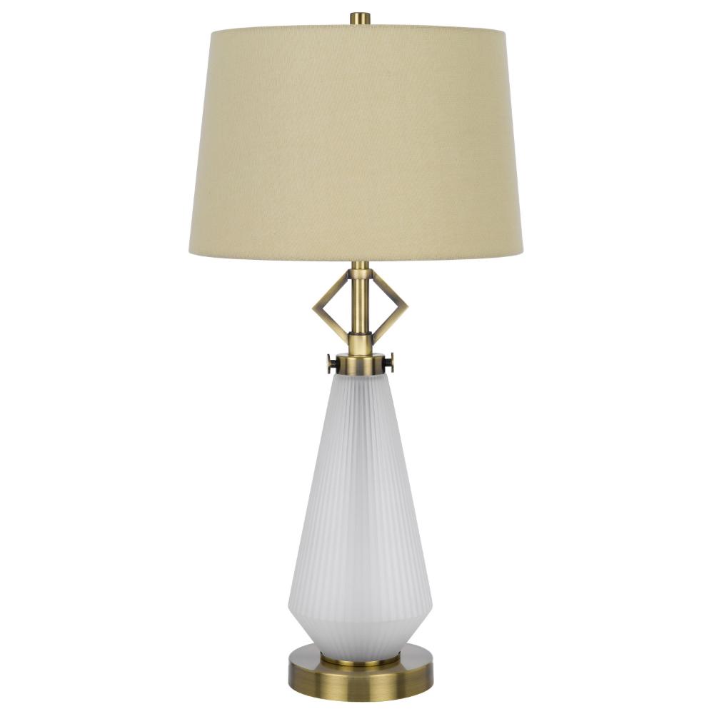Benjara Rizo 32 Inch Table Lamp, Tapered Style Frosted Glass Base, Beige Shade