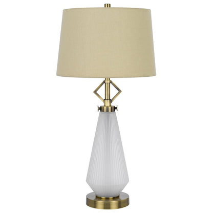 Benjara Rizo 32 Inch Table Lamp, Tapered Style Frosted Glass Base, Beige Shade