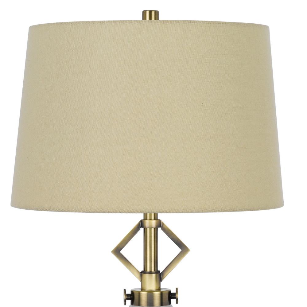 Benjara Rizo 32 Inch Table Lamp, Tapered Style Frosted Glass Base, Beige Shade
