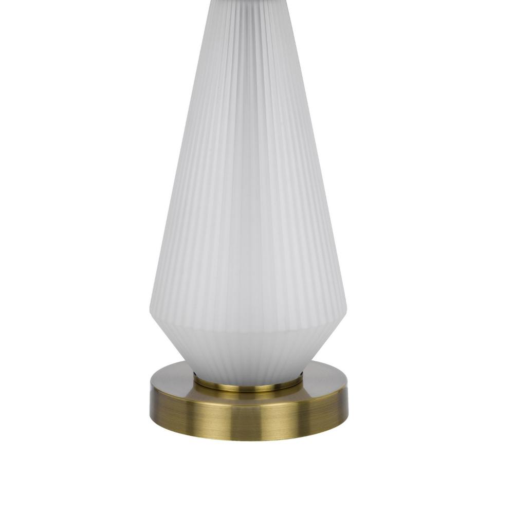 Benjara Rizo 32 Inch Table Lamp, Tapered Style Frosted Glass Base, Beige Shade
