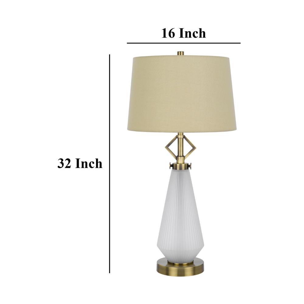 Benjara Rizo 32 Inch Table Lamp, Tapered Style Frosted Glass Base, Beige Shade