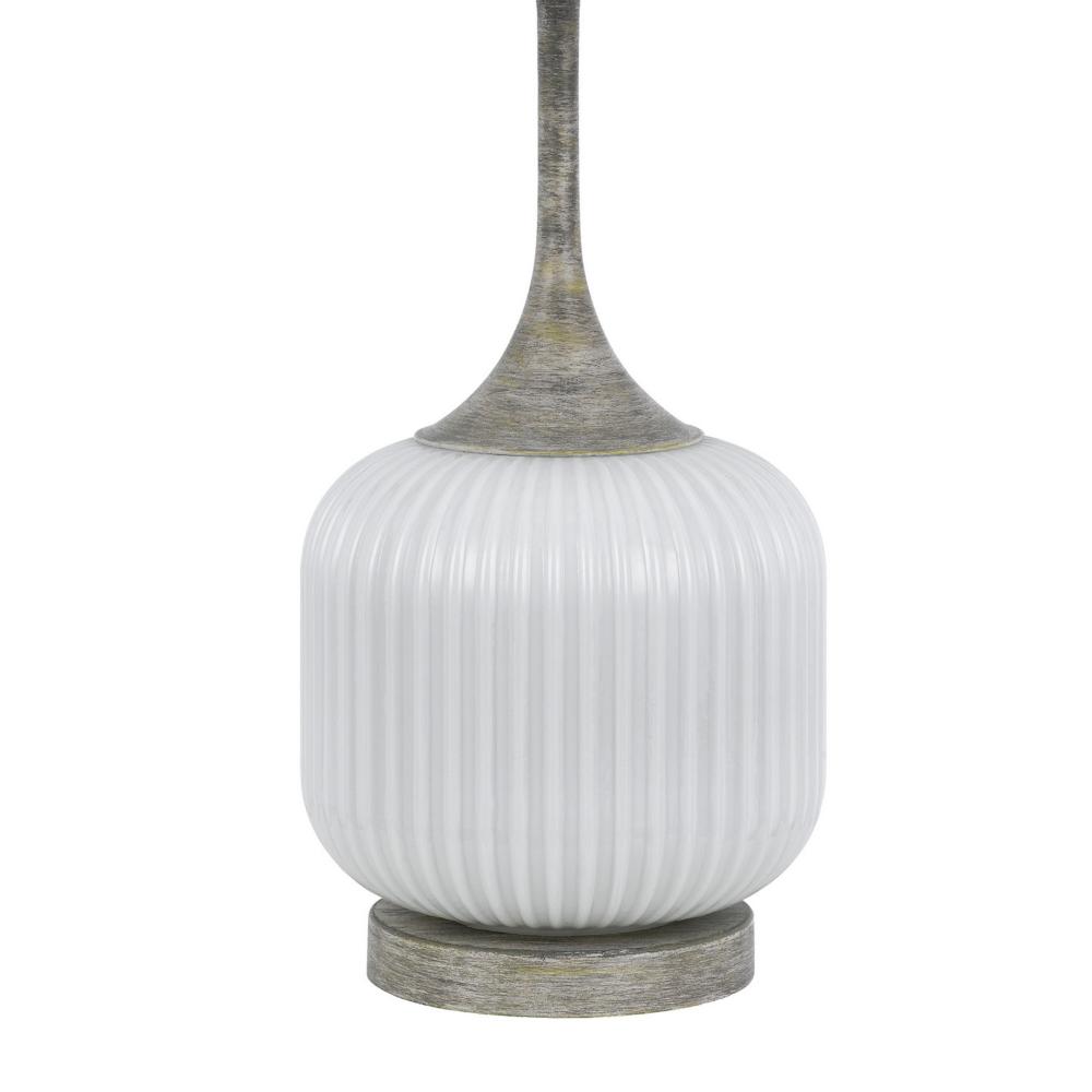 Benjara Myra Table Lamp Set of 2, Fluted Accent Glass Base, White Fabric Shade