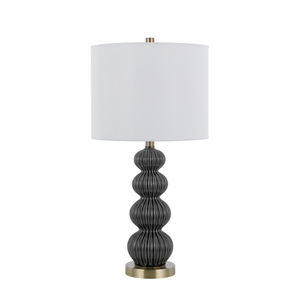 Benjara Lomy 26 Inch Table Lamp Set of 2, Stacked Ball Gray Black, White Shade