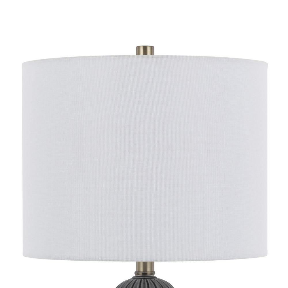 Benjara Lomy 26 Inch Table Lamp Set of 2, Stacked Ball Gray Black, White Shade
