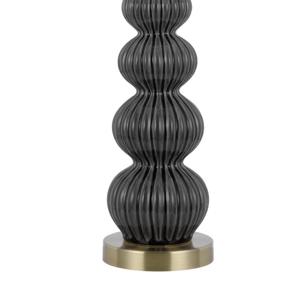 Benjara Lomy 26 Inch Table Lamp Set of 2, Stacked Ball Gray Black, White Shade