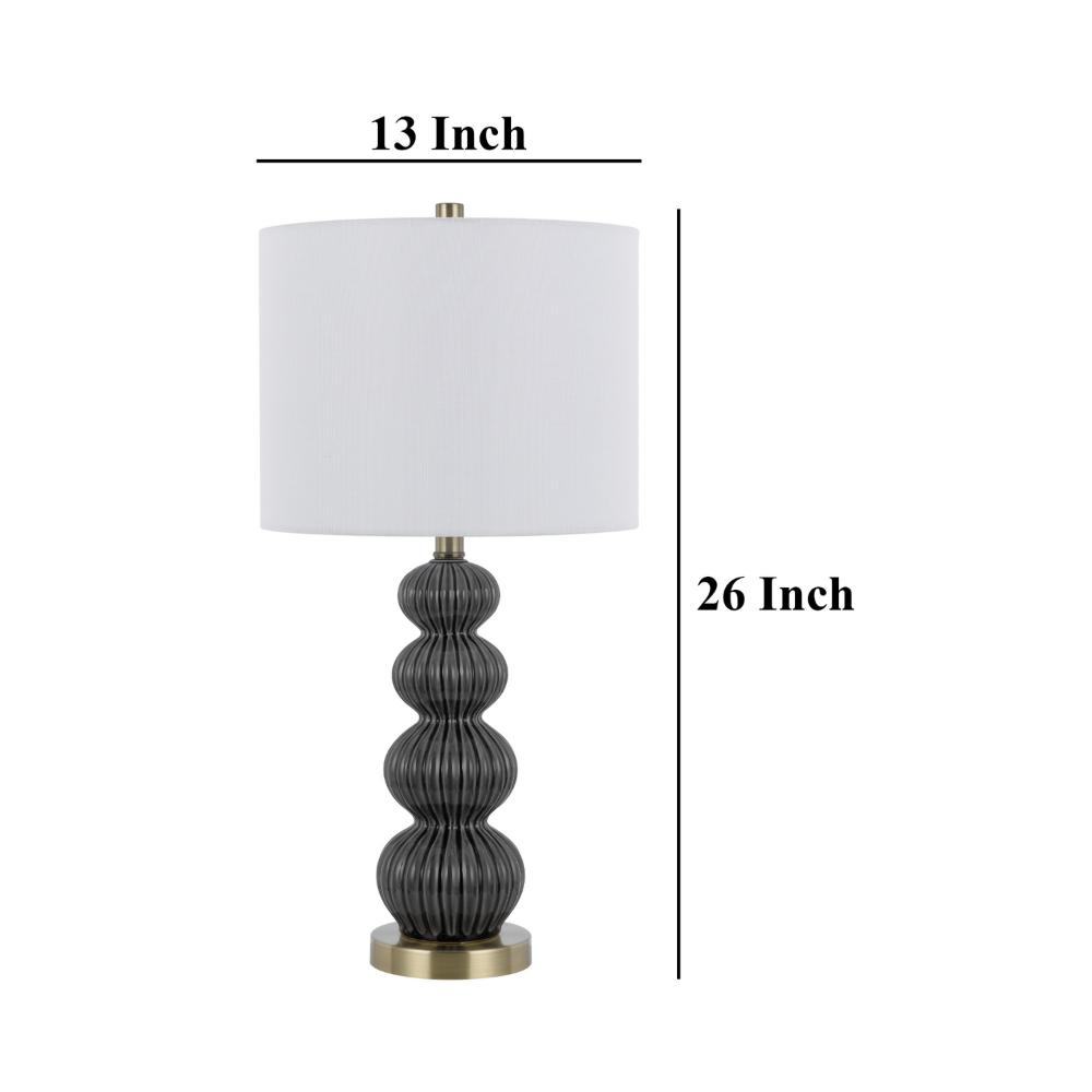 Benjara Lomy 26 Inch Table Lamp Set of 2, Stacked Ball Gray Black, White Shade