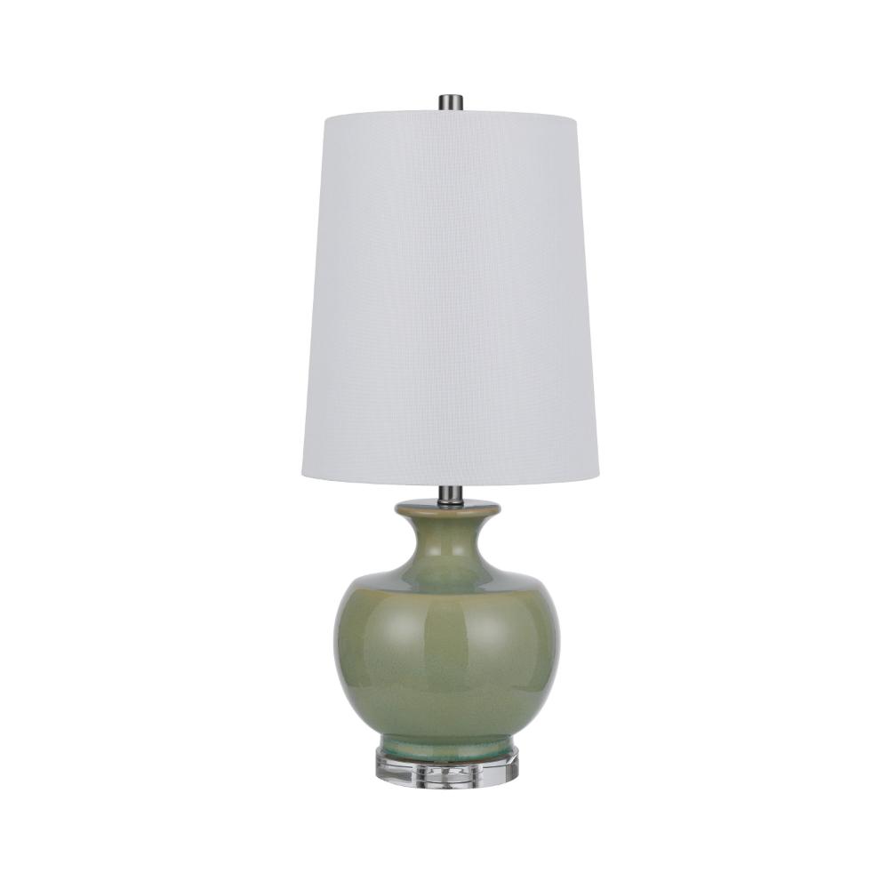 Benjara Kela 28 Inch Table Lamp Set of 2, Green Ceramic Pot Base, White Shade