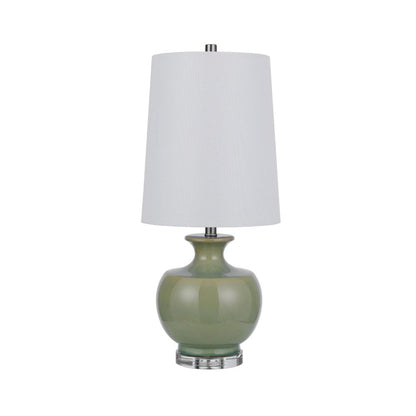 Benjara Kela 28 Inch Table Lamp Set of 2, Green Ceramic Pot Base, White Shade