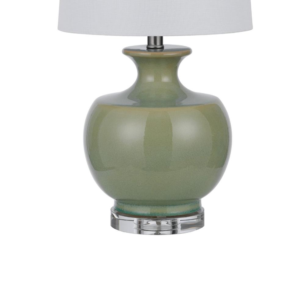 Benjara Kela 28 Inch Table Lamp Set of 2, Green Ceramic Pot Base, White Shade