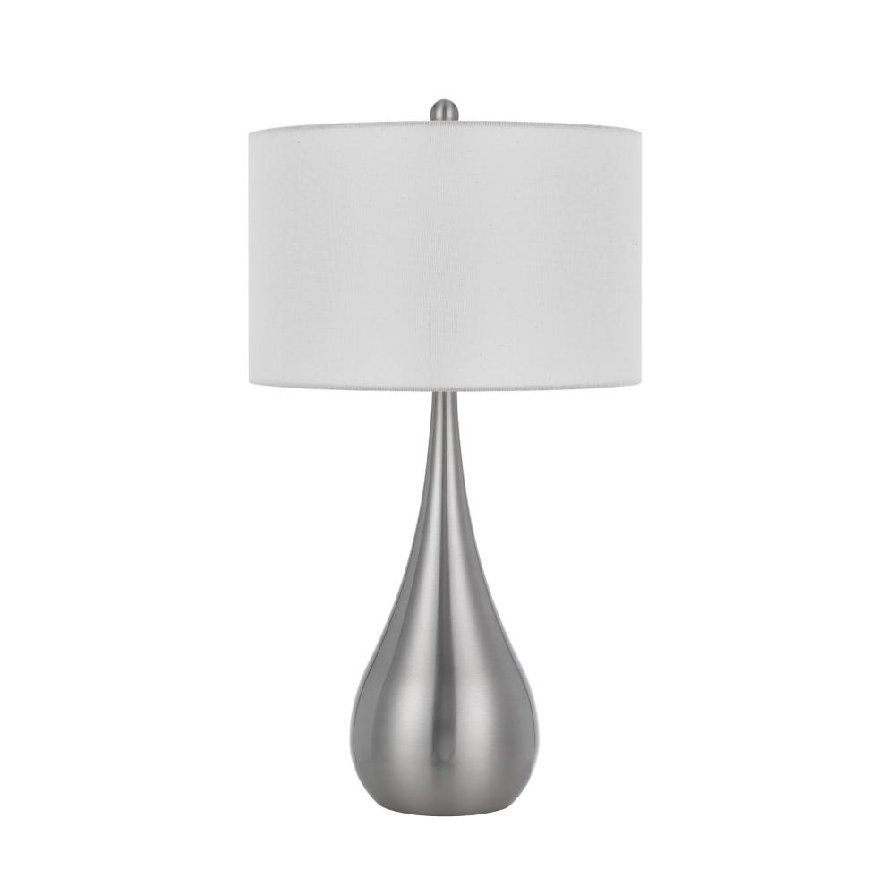 Benjara Ege Table Lamp Set of 2, Teardrop Brushed Steel Base, White Shade