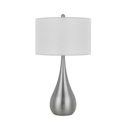 Benjara Ege Table Lamp Set of 2, Teardrop Brushed Steel Base, White Shade