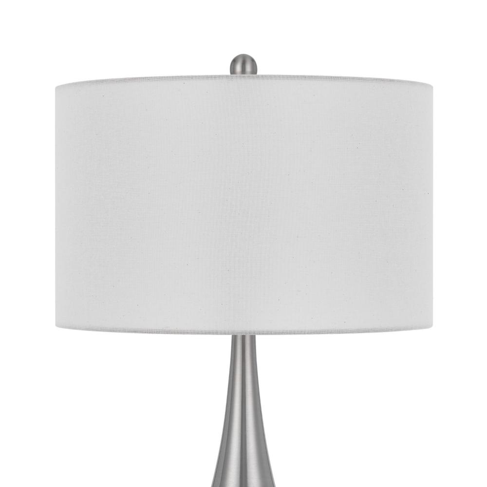 Benjara Ege Table Lamp Set of 2, Teardrop Brushed Steel Base, White Shade