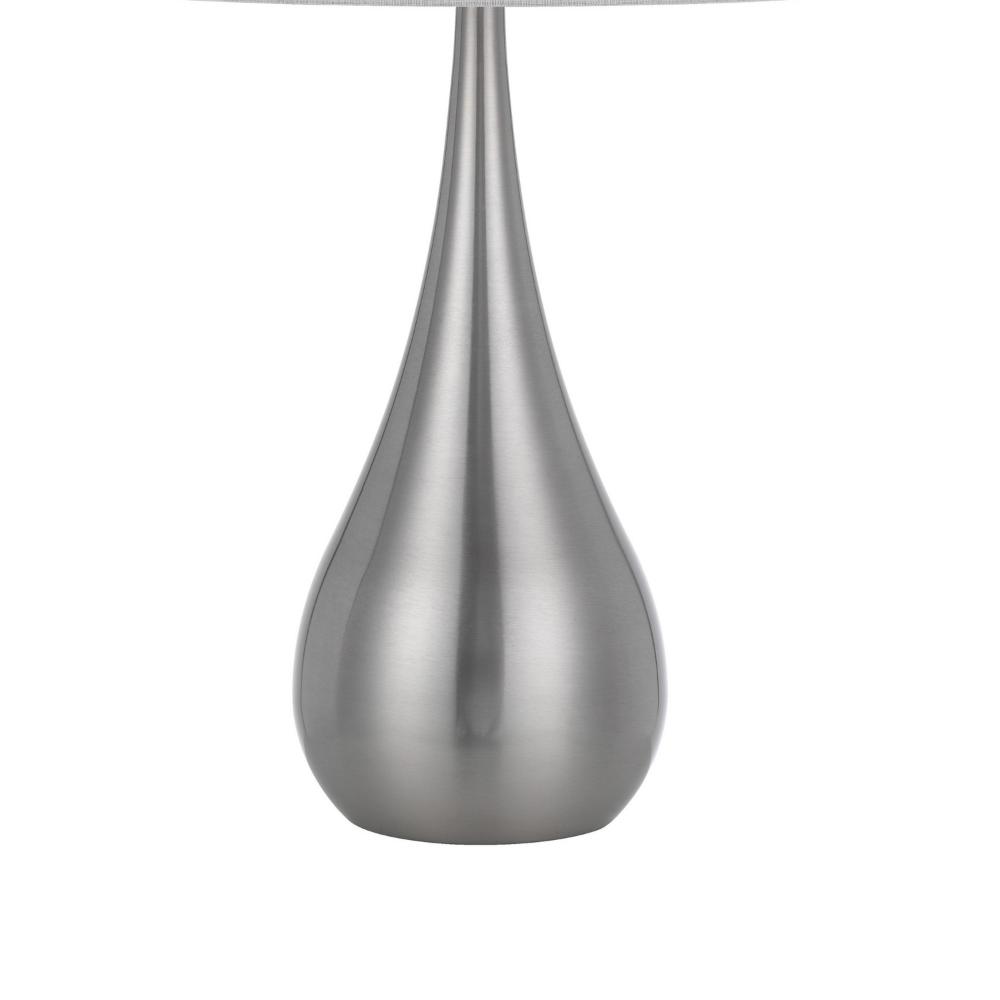Benjara Ege Table Lamp Set of 2, Teardrop Brushed Steel Base, White Shade
