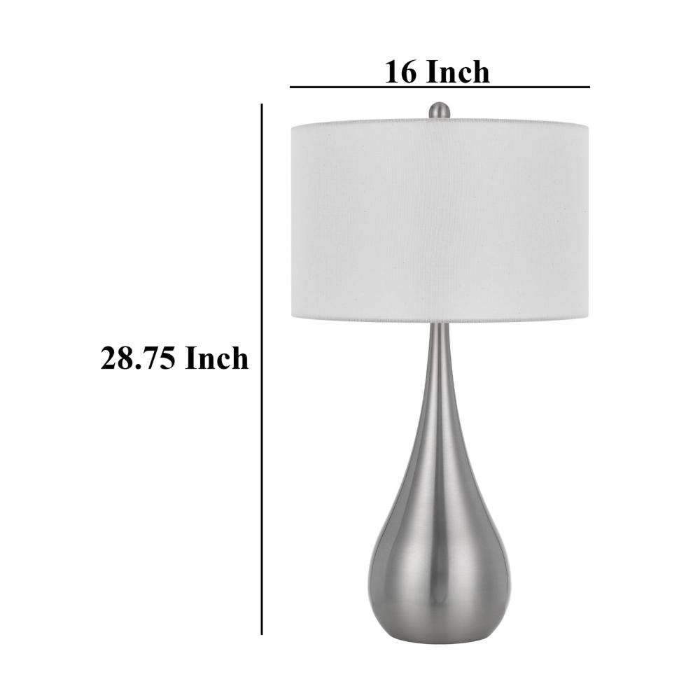 Benjara Ege Table Lamp Set of 2, Teardrop Brushed Steel Base, White Shade