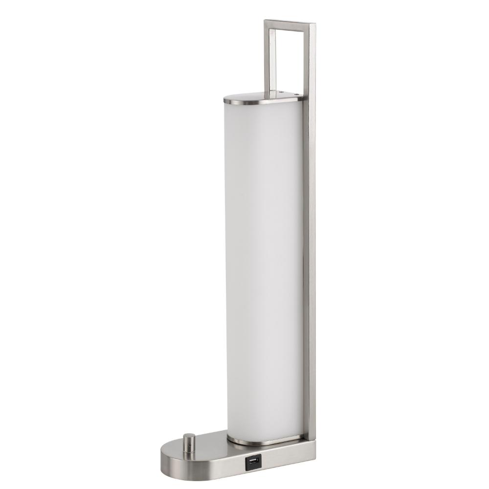 Benjara Mora Table Lamp, 2 USB Ports, Dimmer LED Light, Chrome Steel 23 Inch