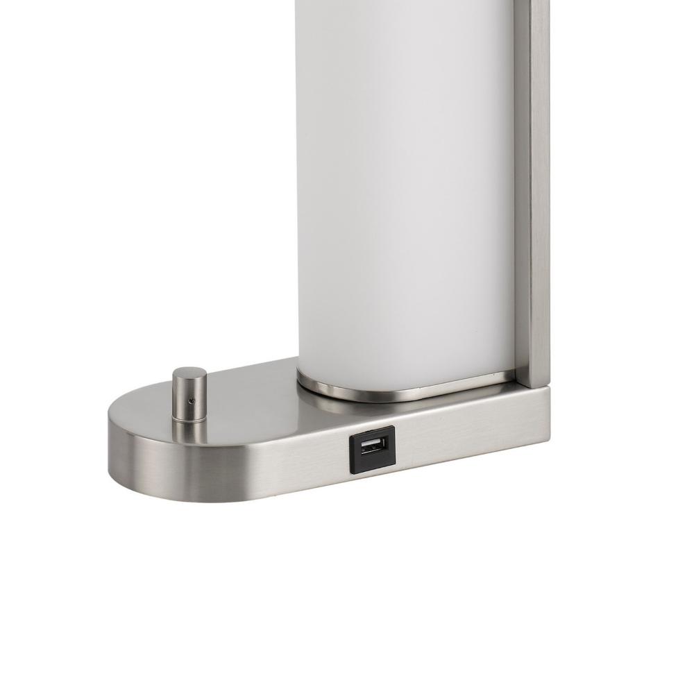 Benjara Mora Table Lamp, 2 USB Ports, Dimmer LED Light, Chrome Steel 23 Inch