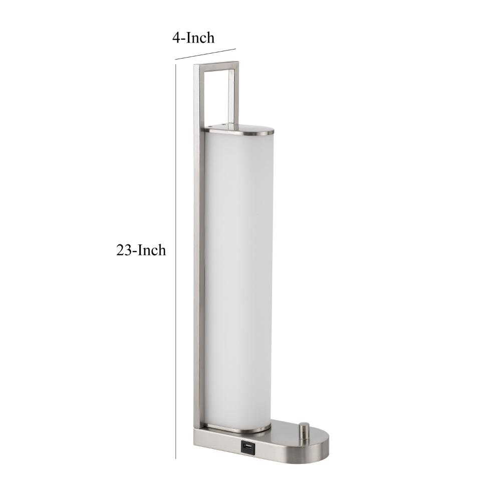 Benjara Mora Table Lamp, 2 USB Ports, Dimmer LED Light, Chrome Steel 23 Inch