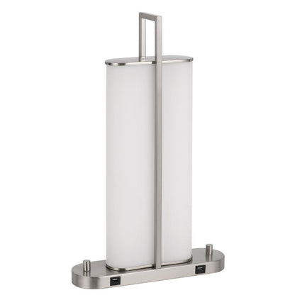 Benjara Mora Table Lamp Acrylic Shade, 2 USB, LED Lights, Chrome Steel 23 Inch