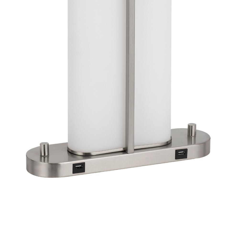 Benjara Mora Table Lamp Acrylic Shade, 2 USB, LED Lights, Chrome Steel 23 Inch
