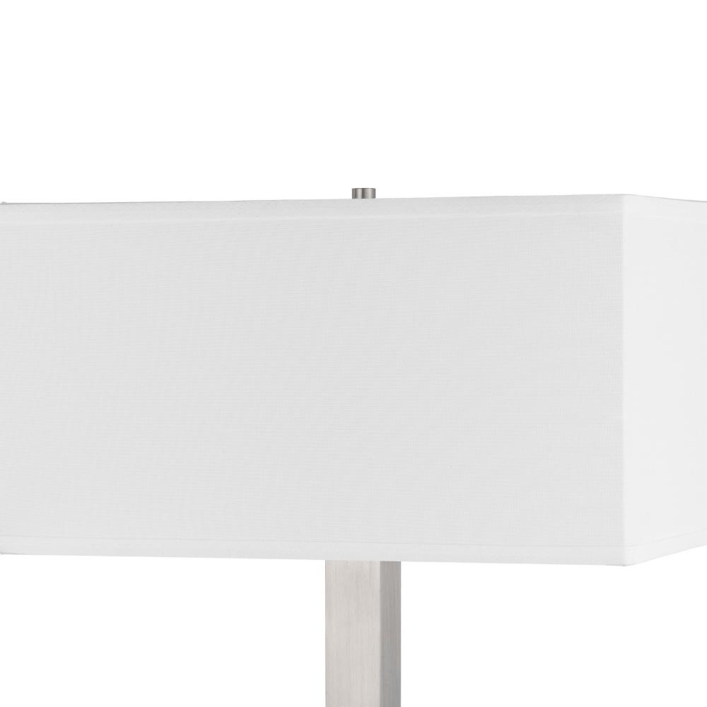 Benjara Colm Table Lamp, 2 Ports And 2 Power Outlets, Brushed Steel 21 Inch