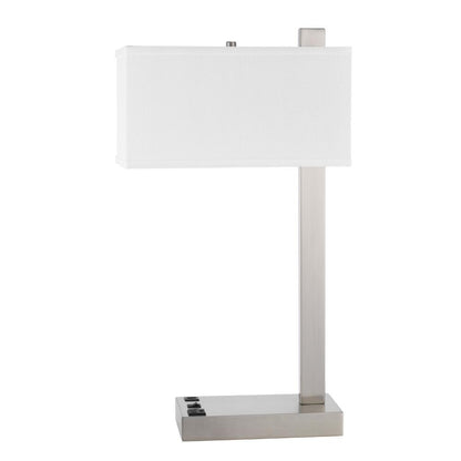 Benjara Nacy Table Lamp, 1 Power Outlet And USB Port, Chrome Steel 25 Inch
