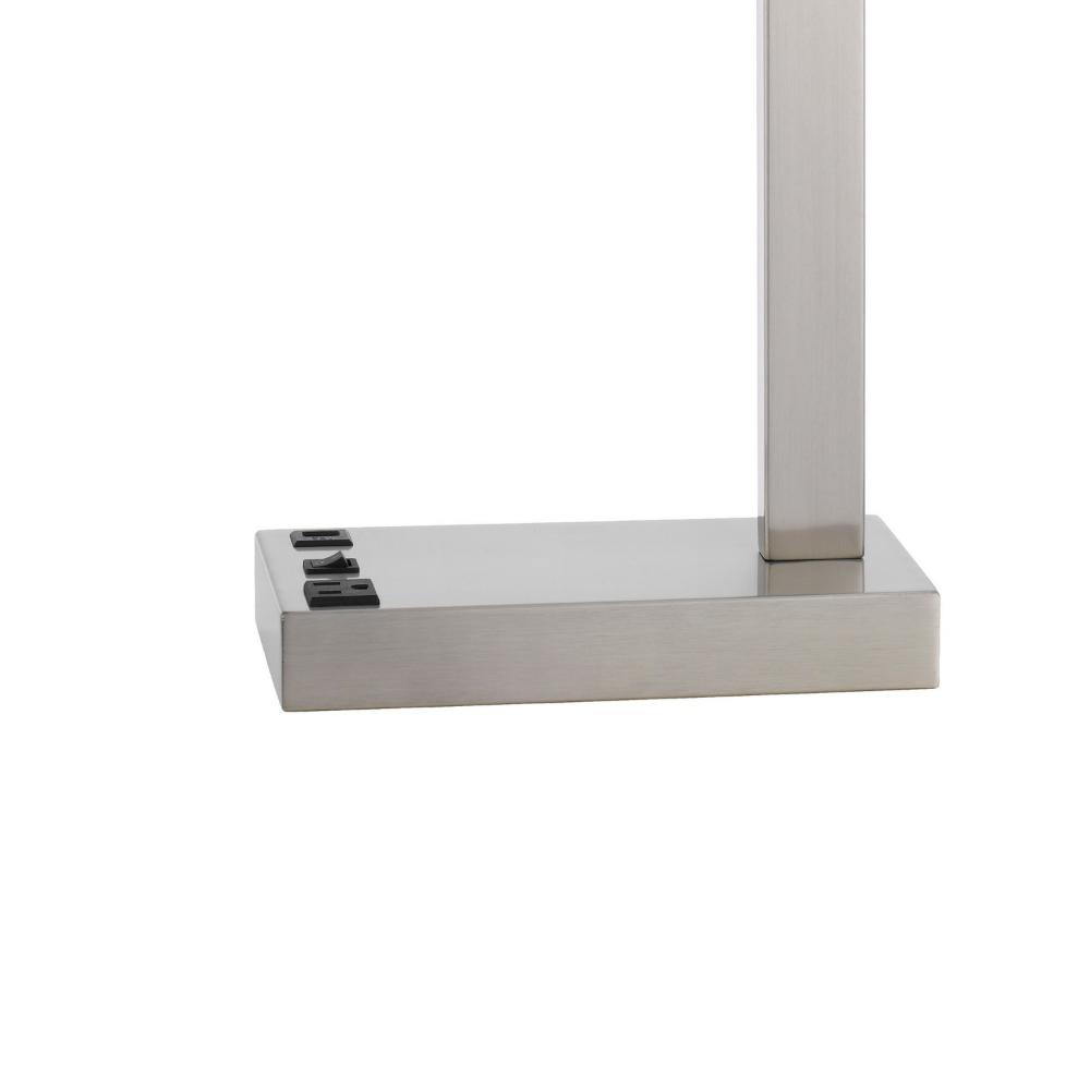 Benjara Nacy Table Lamp, 1 Power Outlet And USB Port, Chrome Steel 25 Inch