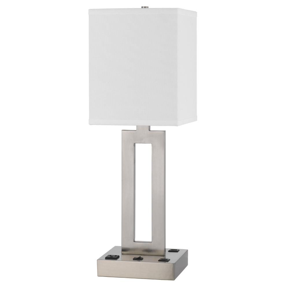 Benjara Arny Table Lamp, 1 Outlet, 2 USB, Slim Cutout Steel Base, 24 Inch