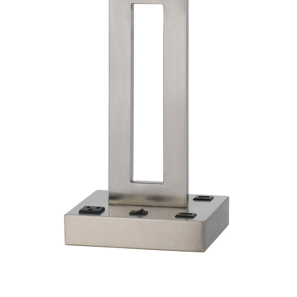 Benjara Arny Table Lamp, 1 Outlet, 2 USB, Slim Cutout Steel Base, 24 Inch