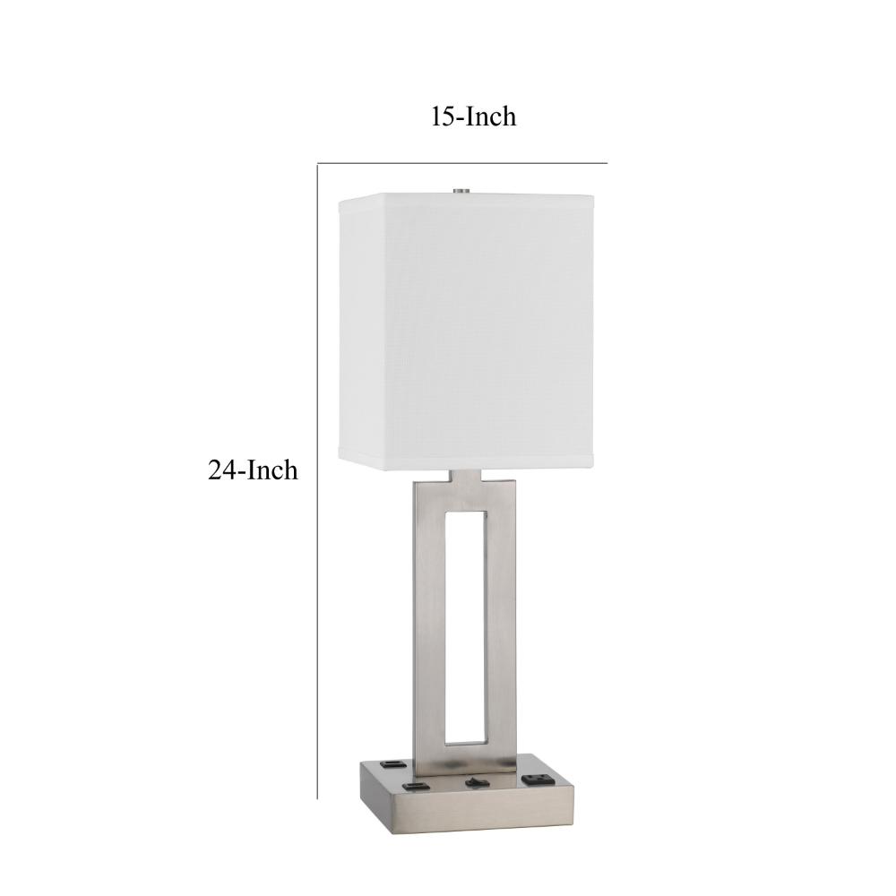 Benjara Arny Table Lamp, 1 Outlet, 2 USB, Slim Cutout Steel Base, 24 Inch